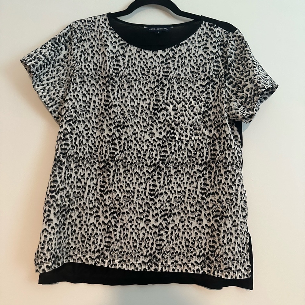 french connection cheetah print black and white blouse size small